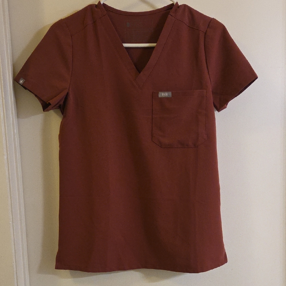 Figs V-neck Technical Collection Scrub Top in Brick Red XXS